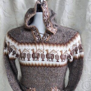 Peruvian Andean Alpaca Sweater, a traditional-style hooded pullover Size S/M